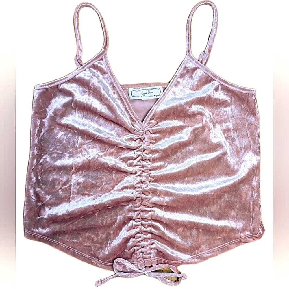 Hippie Rose Crushed Velvet Tank Top Sz L Powder Pink Cinched Crop Festival Fairy